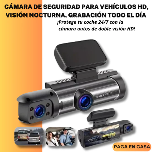 Cámara de Seguridad para Vehículos HD, Visión Nocturna, Grabación todo el día - ¡Protege tu coche 24/7 con la cámara autos de doble visión HD